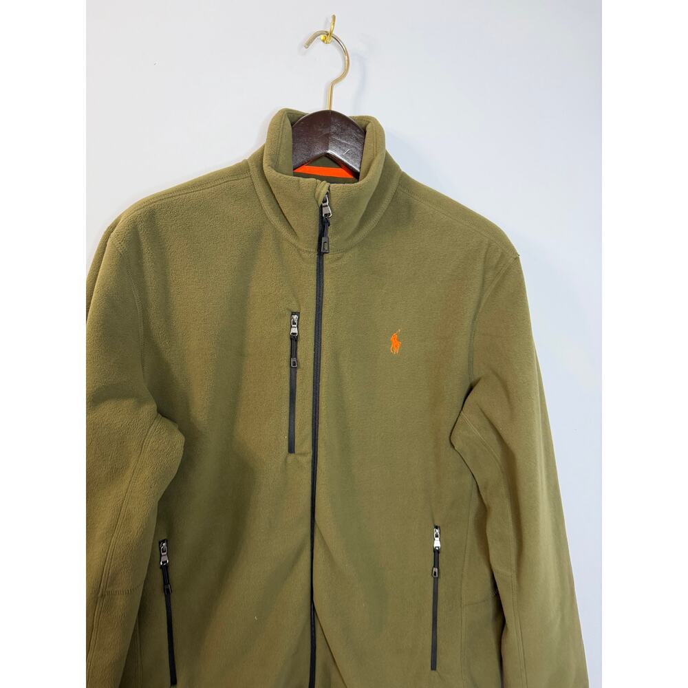 Polo Ralph Lauren Performance Olive Green Fleece Jacket Zip Orange Pony Men's M - Picture 7 of 10